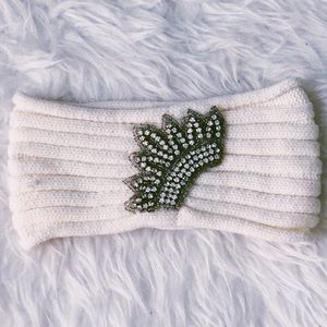 Embellished White Headwrap Knitted